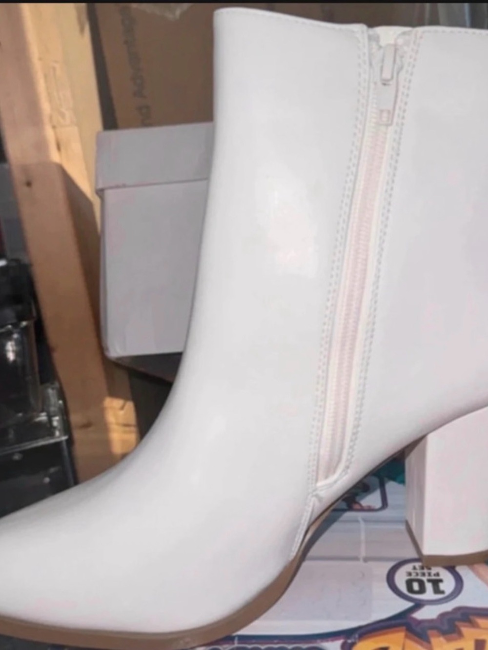 Dream Pairs White Side-Zip Block Heel Ankle Booties